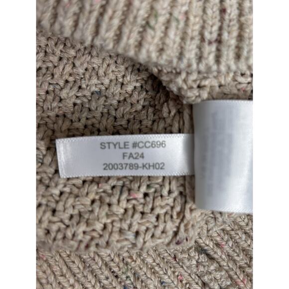J Crew Donegal Knit Crew Sweater Sz S Tan Cable Knit Fisherman Boxy Fit Flecked - Picture 4 of 7